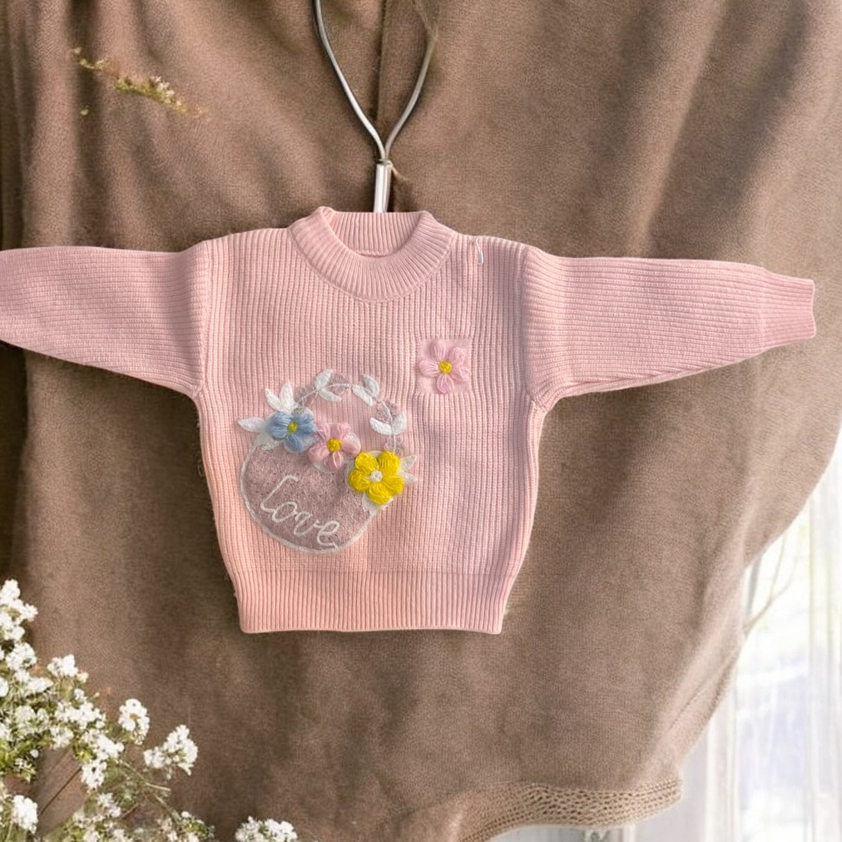 3D Flower Love Knit Sweater