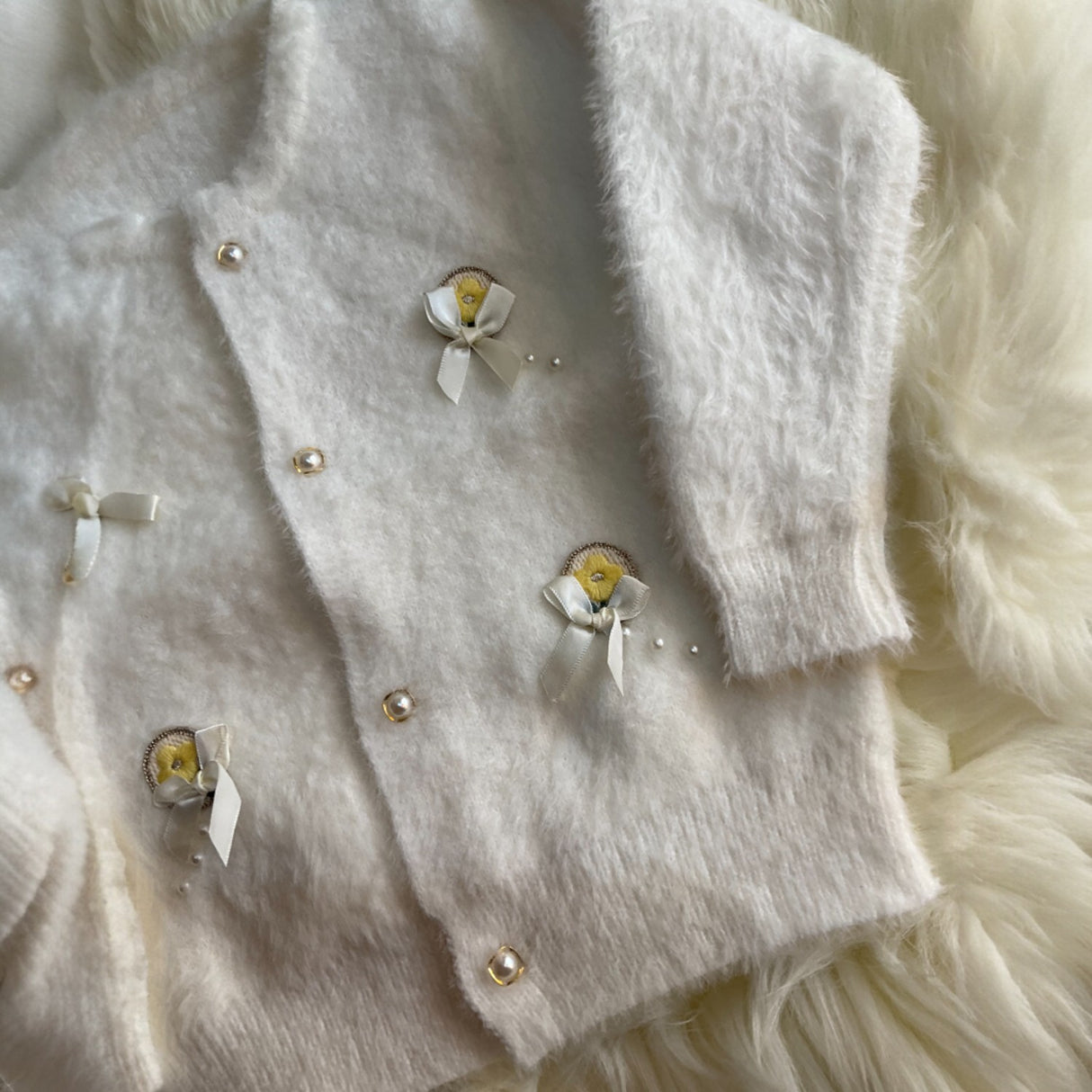 Pearl Blossom Fuzzy Sweater